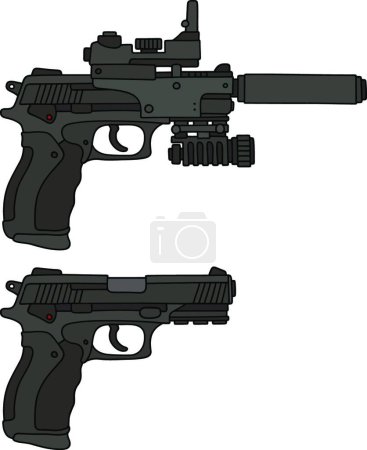Téléchargez les illustrations : Deux armes de poing récentes, illustration vectorielle - en licence libre de droit