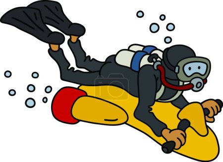 Ilustración de "Buzo divertido en un scooter" - Imagen libre de derechos