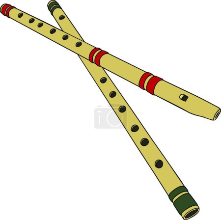 Téléchargez les illustrations : Deux flûtes en bois, illustration vectorielle design simple - en licence libre de droit