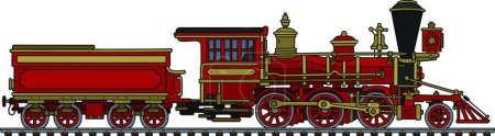 Téléchargez les illustrations : "Locomotive à vapeur américaine rouge vintage
" - en licence libre de droit