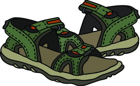 Téléchargez les illustrations : Sandales de sport vertes, illustration vectorielle design simple - en licence libre de droit