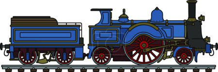 Téléchargez les illustrations : Locomotive vapeur bleue vintage - en licence libre de droit