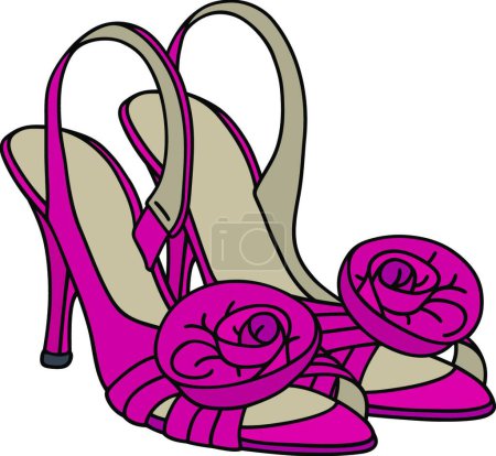 Téléchargez les illustrations : Sandales romantiques roses, illustration vectorielle design simple - en licence libre de droit