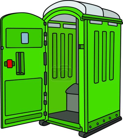 Téléchargez les illustrations : Toilettes mobiles vertes, illustration vectorielle design simple - en licence libre de droit