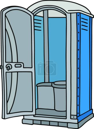 Téléchargez les illustrations : Toilettes mobiles bleues, illustration vectorielle design simple - en licence libre de droit