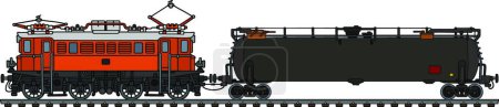 Illustration for "Old electric locomotive and tank wagon" - Royalty Free Image