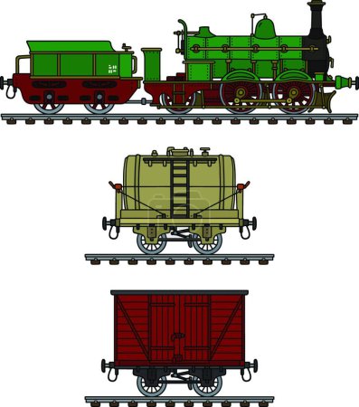 Téléchargez les illustrations : Train à vapeur historique, illustration vectorielle design simple - en licence libre de droit