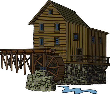 Ilustración de Antiguo molino de agua de madera, ilustración vectorial diseño simple - Imagen libre de derechos
