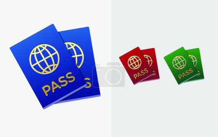 Téléchargez les illustrations : "Ensemble de citoyenneté ou passeport étranger ID dans vecteur coloré Ico" - en licence libre de droit