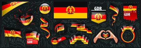 Téléchargez les illustrations : "Ensemble vectoriel du drapeau national de la RDA dans divers modèles créatifs" - en licence libre de droit