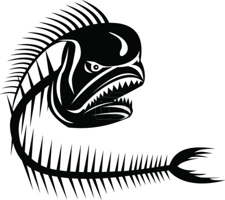 Illustration for "Mahi-mahi Dorado Dolphinfish Skeleton Black and White" - Royalty Free Image