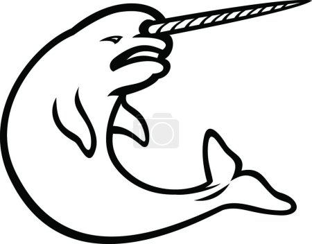 Illustration for "Angry Narwhal Jumping Mascot Black and White" - Royalty Free Image
