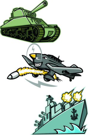 Téléchargez les illustrations : "World War 2 Military Vehicles Mascot" - en licence libre de droit