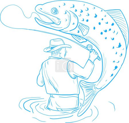 Téléchargez les illustrations : Mouche Pêcheur Truite Pêche Dessin - en licence libre de droit