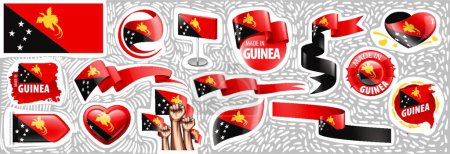 Téléchargez les illustrations : "Ensemble vectoriel du drapeau national de Papouasie-Nouvelle-Guinée dans divers modèles créatifs" - en licence libre de droit