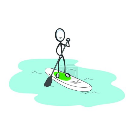 Illustration for Sup stand up paddle board. Vector simple surf sport. Stickman no face clipart cartoon. Hand drawn. Doodle sketch, graphic illustration - Royalty Free Image