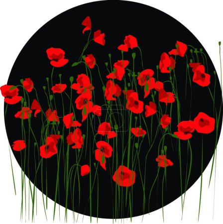 Ilustración de "black circle with red poppies" - Imagen libre de derechos