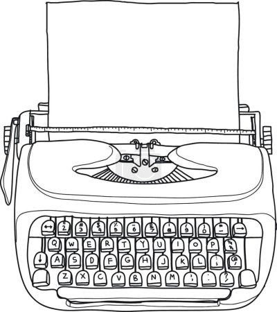 Téléchargez les illustrations : "blue Mint vintage  typewriter portable retro with paper hand drawn" - en licence libre de droit