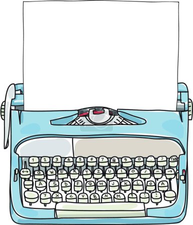 Illustration for "Light Blue Working Typewriter with paper  hand drawn vector cute" - Royalty Free Image