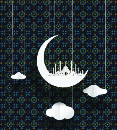 Téléchargez les illustrations : "Masjid and moon geometry  background of Islamic design vector - en licence libre de droit
