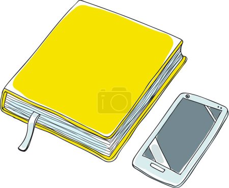 Illustration for "yellow notebook and Smartphone hand drawn vector art illustration" - Royalty Free Image