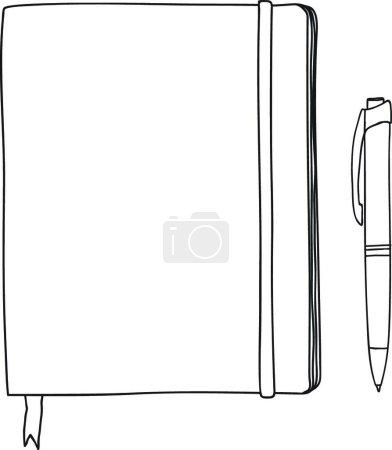 Illustration for "notebook and pen hand drawn vector line art illustration" - Royalty Free Image