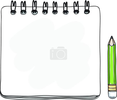 Téléchargez les illustrations : "notebook mini and green pencil hand drawn cute vector art - en licence libre de droit