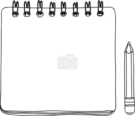 Téléchargez les illustrations : "notebook mini and  pencil hand drawn cute vector line art - en licence libre de droit