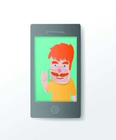 Ilustración de Fotos de hombres en el teléfono celular, vector ilustración diseño simple - Imagen libre de derechos