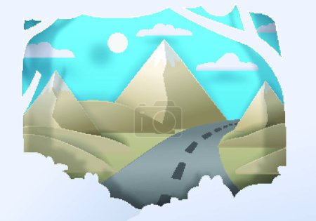 Illustration for "the road and Mountains vector paper art cute illustration paper " - Royalty Free Image