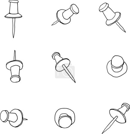 Illustration for "vector Set of push pins art hadn drawn line art cute illustratio" - Royalty Free Image