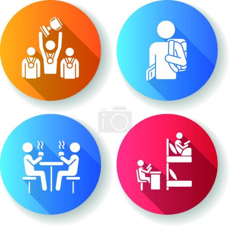 Illustration for "Student life flat design long shadow glyph icons set" - Royalty Free Image