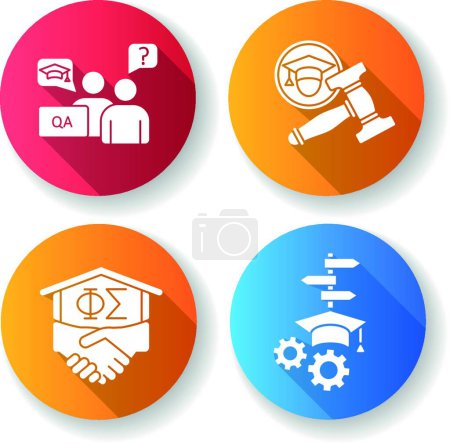Illustration for "College life flat design long shadow glyph icons set" - Royalty Free Image