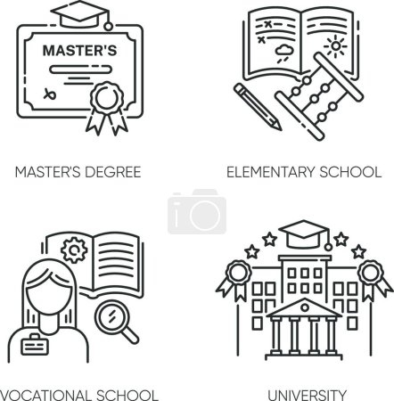 Illustration for "Primary and higher education pixel perfect linear icons set" - Royalty Free Image