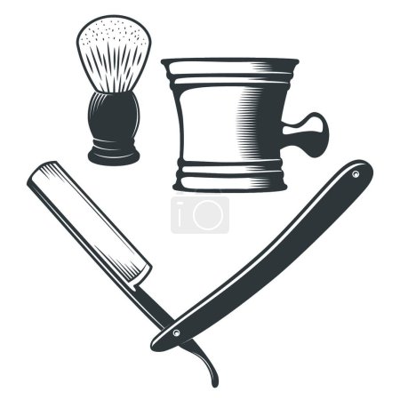 Illustration for Shaving mug, brush and razor, vector illustration simple design - Royalty Free Image