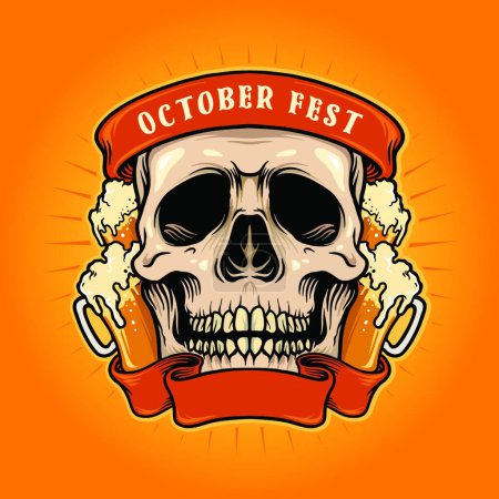 Téléchargez les illustrations : "October Fest Skull With Ribbon Illustrations" - en licence libre de droit