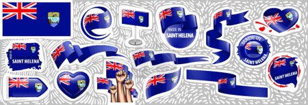 Téléchargez les illustrations : "Ensemble vectoriel du drapeau national de Sainte-Hélène dans divers designs créatifs" - en licence libre de droit