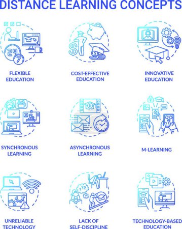 Téléchargez les illustrations : "Distance learning concept icons set" - en licence libre de droit