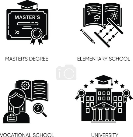 Illustration for "Primary and higher education black glyph icons set on white space" - Royalty Free Image