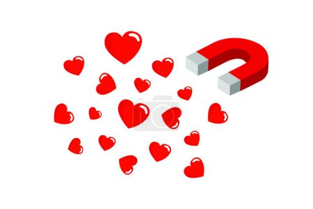 Illustration for "The magnet is attracting the heart into itself. The power to attract love. Red magnet with hearts." - Royalty Free Image
