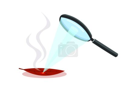 Illustration for "Magnifying glass is combining light into one point to dry leaves can cause burns. Magnifying glass can cause burning." - Royalty Free Image