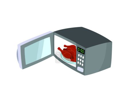 Illustration for "Microwave open the door with chicken inside." - Royalty Free Image