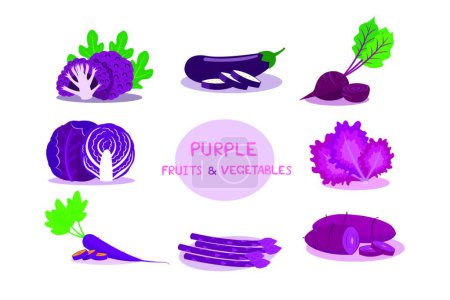 Téléchargez les illustrations : "Fruits et légumes violets isolés sur fond blanc
." - en licence libre de droit