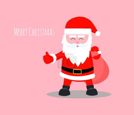 Ilustración de "Santa Claus aislado sobre un fondo rosa. Papá Noel lleva una bolsa de regalo para los niños.
." - Imagen libre de derechos