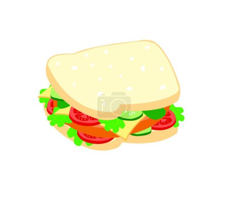 Téléchargez les illustrations : "Les sandwichs sont remplis de viande, tomates, fromage, laitue et concombres marinés isolés sur fond blanc
." - en licence libre de droit