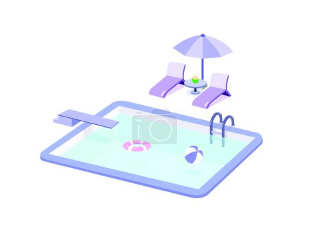 Téléchargez les illustrations : "Ensemble piscine et chaise de piscine isolé sur fond blanc
." - en licence libre de droit