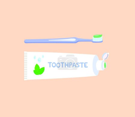Illustration for "Herbal toothpaste and toothbrush isolated on pink background." - Royalty Free Image