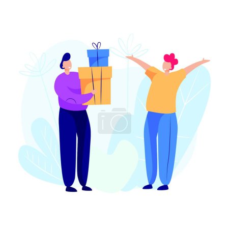 Illustration for "Man giving presents to man" - Royalty Free Image