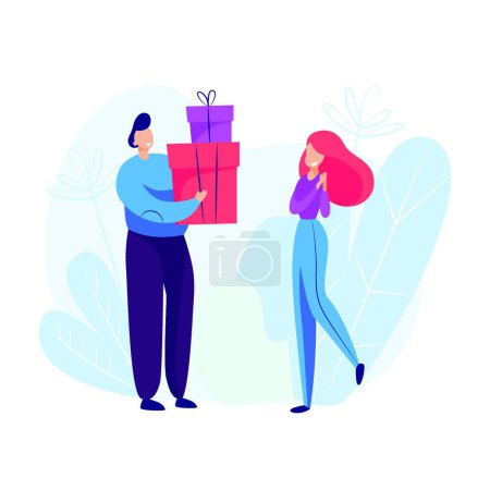 Illustration for "Man giving gifts to woman" - Royalty Free Image
