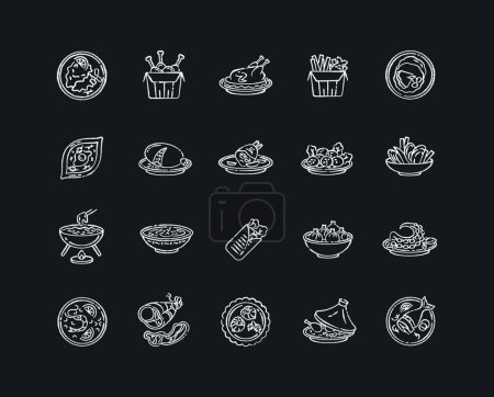 Téléchargez les illustrations : "Meilleures icônes nationales de craie de plat blanc sur fond noir" - en licence libre de droit